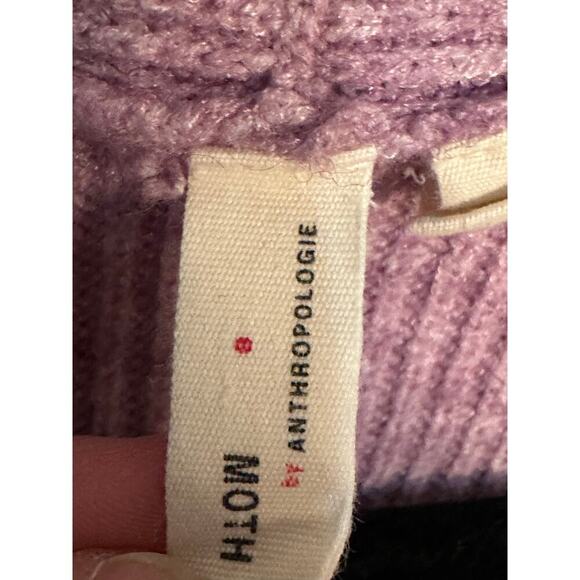 Moth Anthropologie Sz L Lavender Tie Front V-Neck Ribbed Sweater Rayon Soft Cozy - Picture 3 of 9